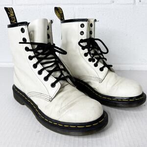 Dr Martens 1460 Combat Boots Womens Smooth Leather‎ White Lace Up Size 7